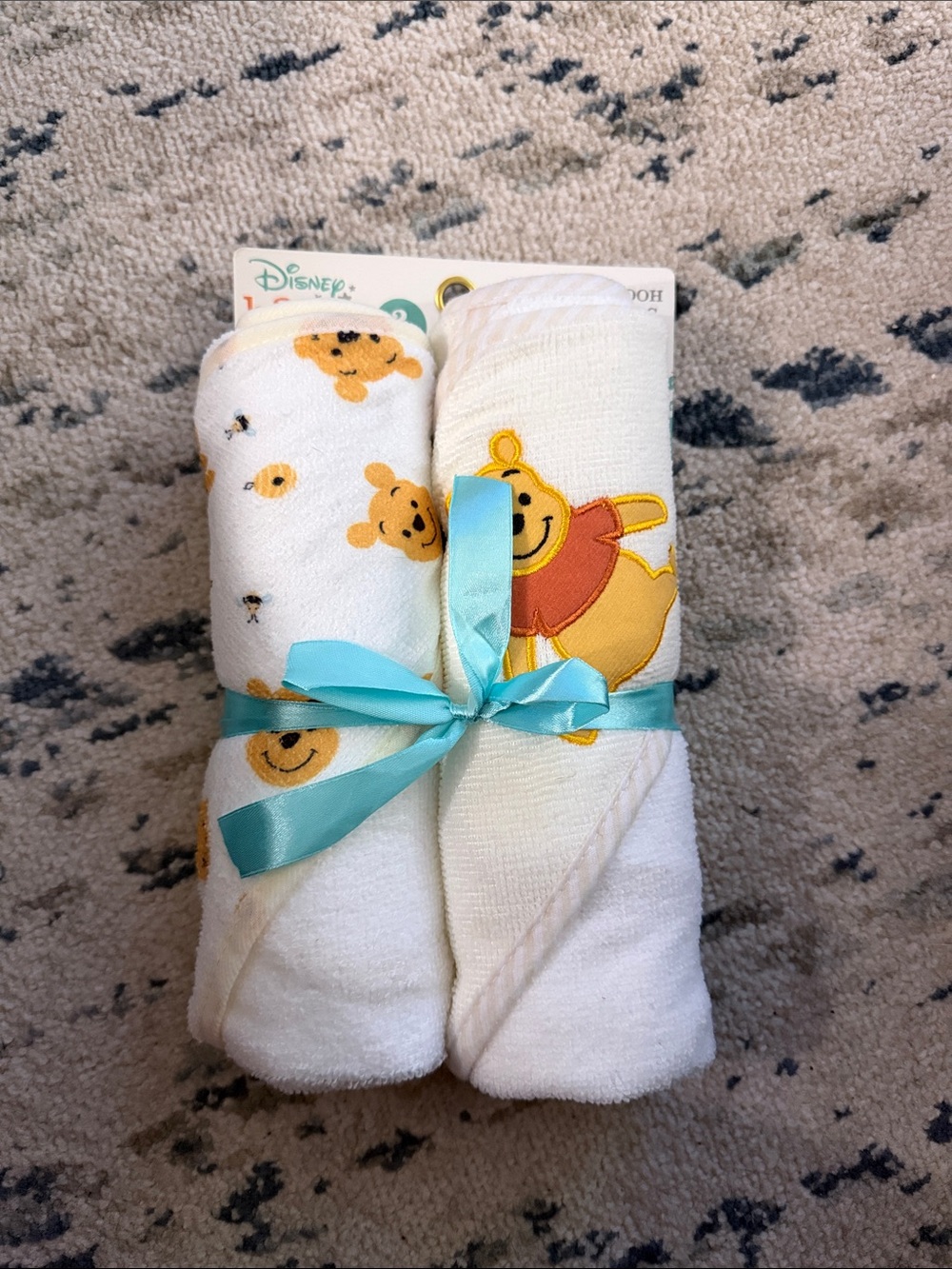 Disney Winnie the Pooh White and Yellow Hooded Baby Towels - 2 Pack